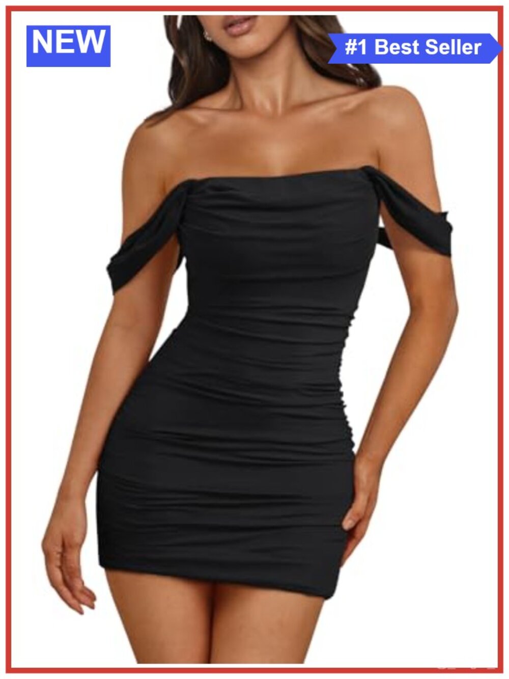 Off Shoulder Ruched Bodycon Mini Party Dress Mesh Stretch